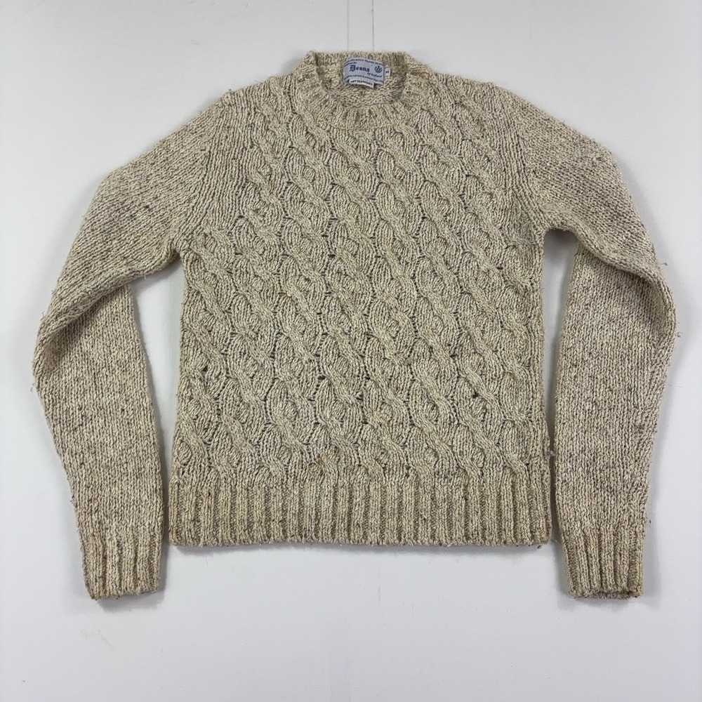 Vintage Deans Of Scotland Sweater Mens M Beige Cable Knit Silk Wool Hong Kong